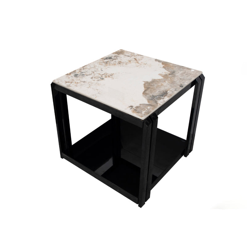 Square Marble Side Table Contemporary Black Storage Side Table