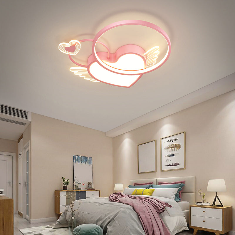 Metal Heart Shape Flush Mount Light Lovely Colorful LED Ceiling Light for Kid's Room