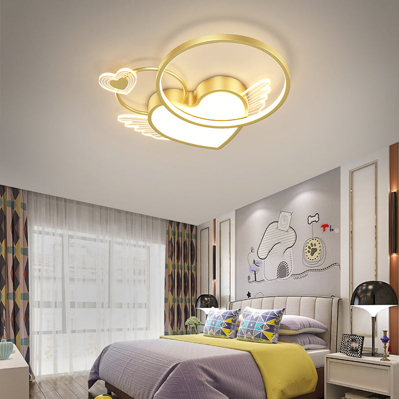 Metal Heart Shape Flush Mount Light Lovely Colorful LED Ceiling Light for Kid's Room