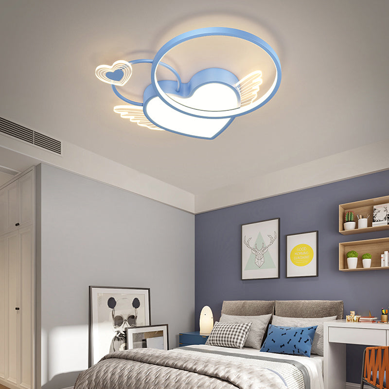 Metal Heart Shape Flush Mount Light Lovely Colorful LED Ceiling Light for Kid's Room