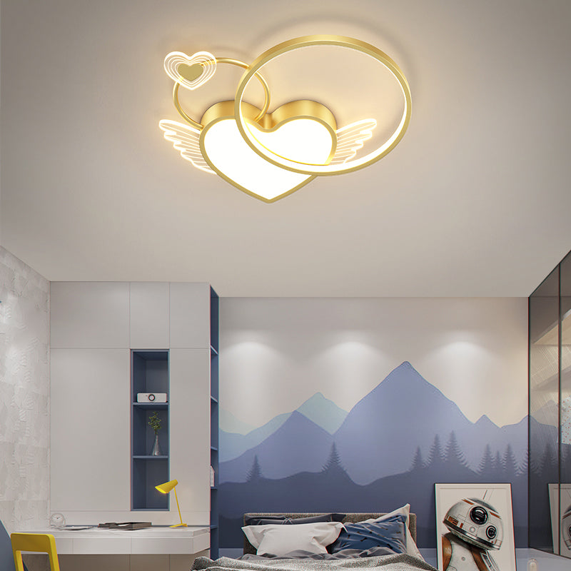 Metal Heart Shape Flush Mount Light Lovely Colorful LED Ceiling Light for Kid's Room