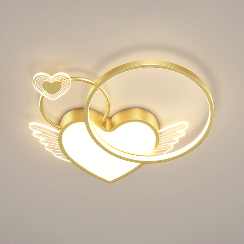 Metal Heart Shape Flush Mount Light Lovely Colorful LED Ceiling Light for Kid's Room