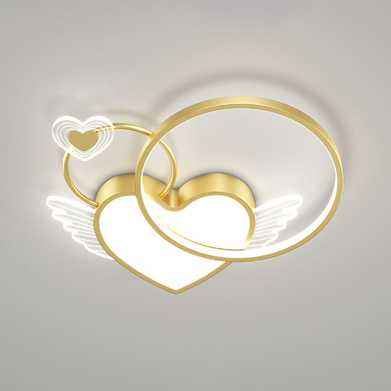 Metal Heart Shape Flush Mount Light Lovely Colorful LED Ceiling Light for Kid's Room