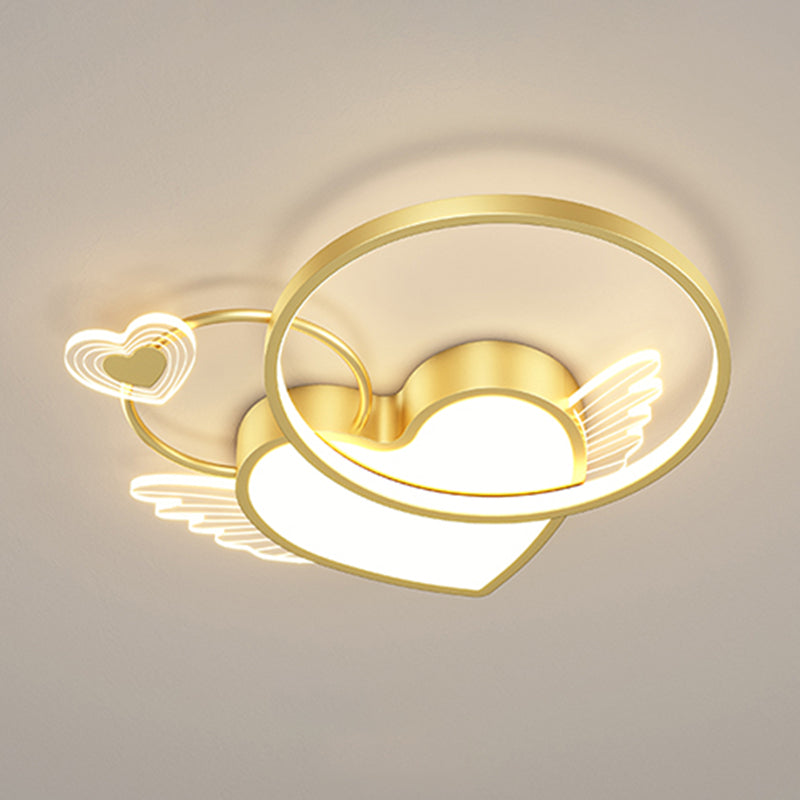 Metal Heart Shape Flush Mount Light Lovely Colorful LED Ceiling Light for Kid's Room