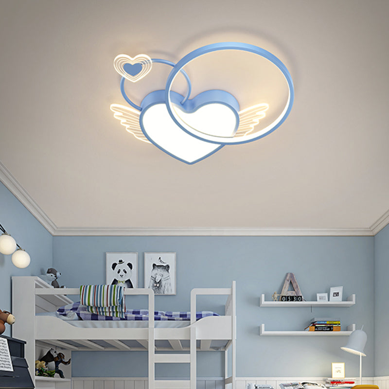 Metal Heart Shape Flush Mount Light Lovely Colorful LED Ceiling Light for Kid's Room