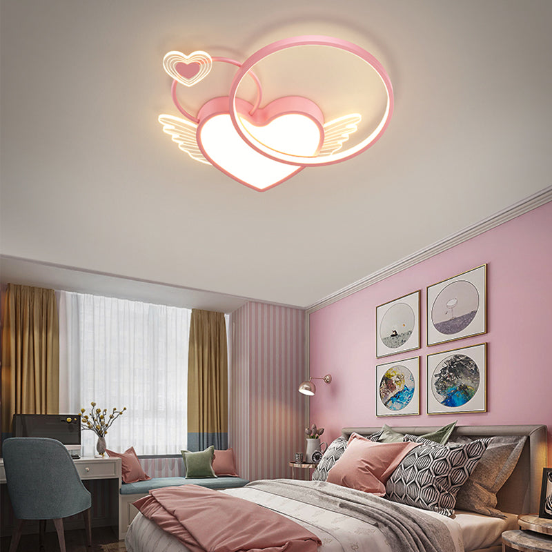 Metal Heart Shape Flush Mount Light Lovely Colorful LED Ceiling Light for Kid's Room