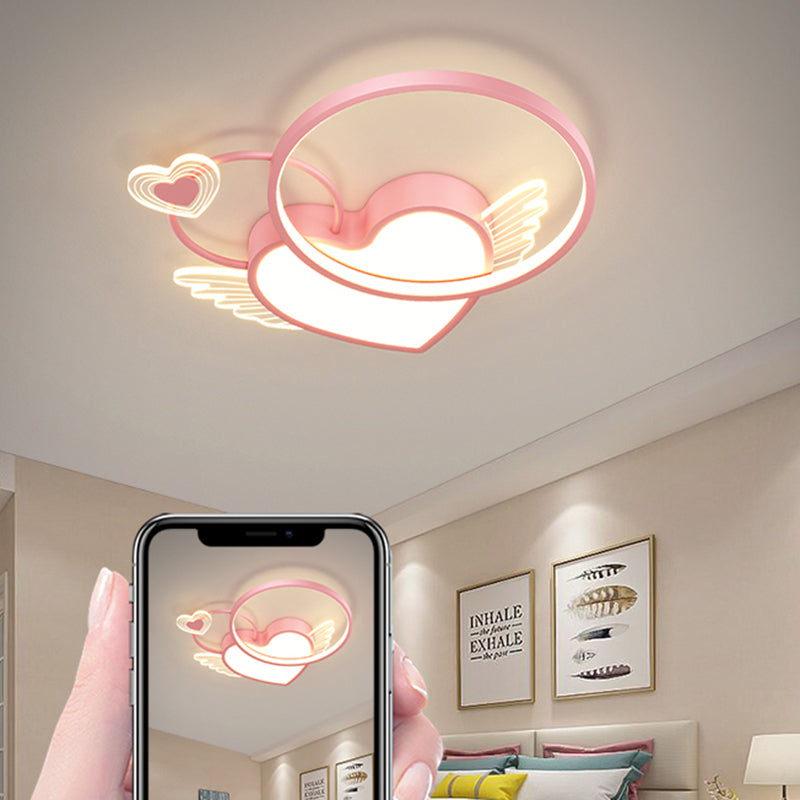 Metal Heart Shape Flush Mount Light Lovely Colorful LED Ceiling Light for Kid's Room