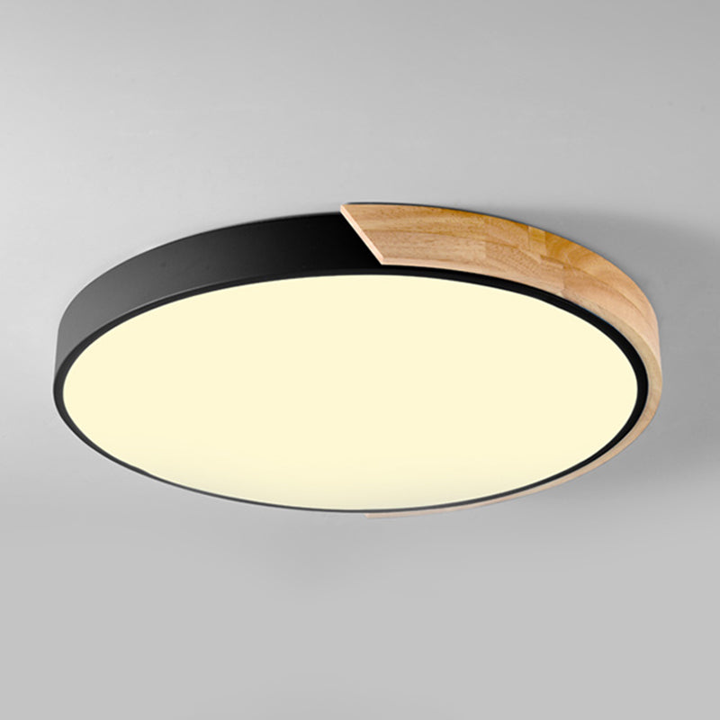 Nordic Metal Ceiling Light Round Colorful Flush Mount Light with Wood for Bedroom