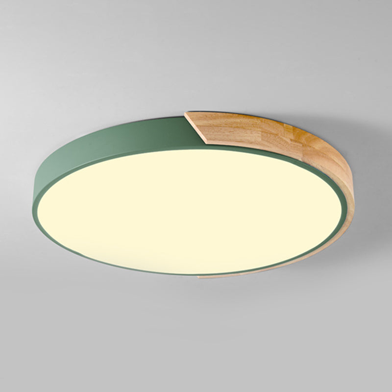 Nordic Metal Ceiling Light Round Colorful Flush Mount Light with Wood for Bedroom