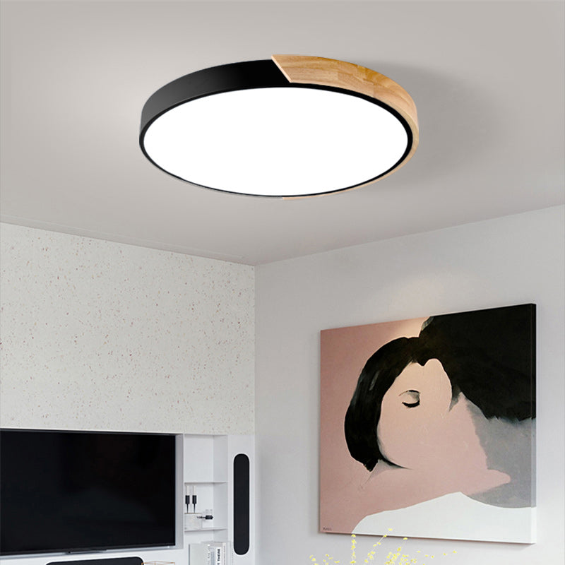 Nordic Metal Ceiling Light Round Colorful Flush Mount Light with Wood for Bedroom