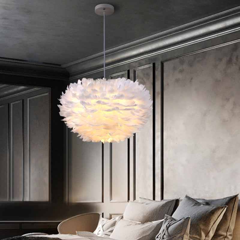 Modern Style Unique Chandelier Feather 3 Light Hanging Lamp for Bedroom