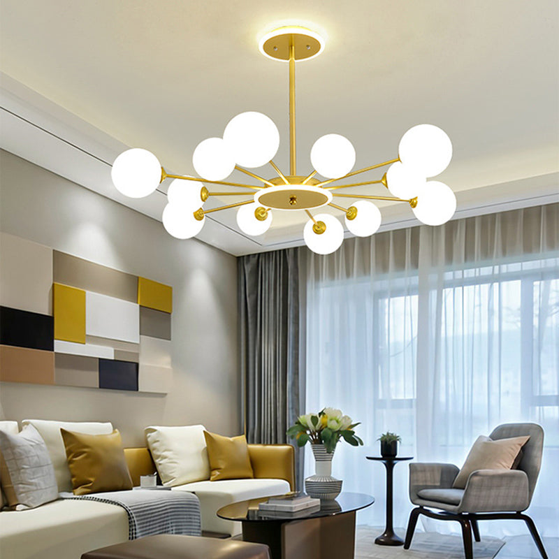 Glass Spherical Shape Chandelier Light Modern Style Multi Light Hanging Lamp for Bedroom