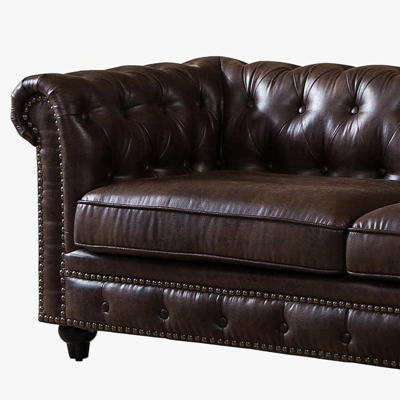 28.3" Mid Century Modern Faux Leather Rolled Arm Chesterfield Back Sofa with Nailhead