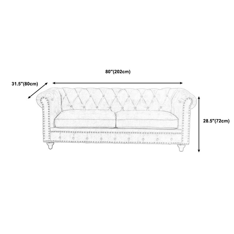 28.3" Mid Century Modern Faux Leather Rolled Arm Chesterfield Back Sofa with Nailhead