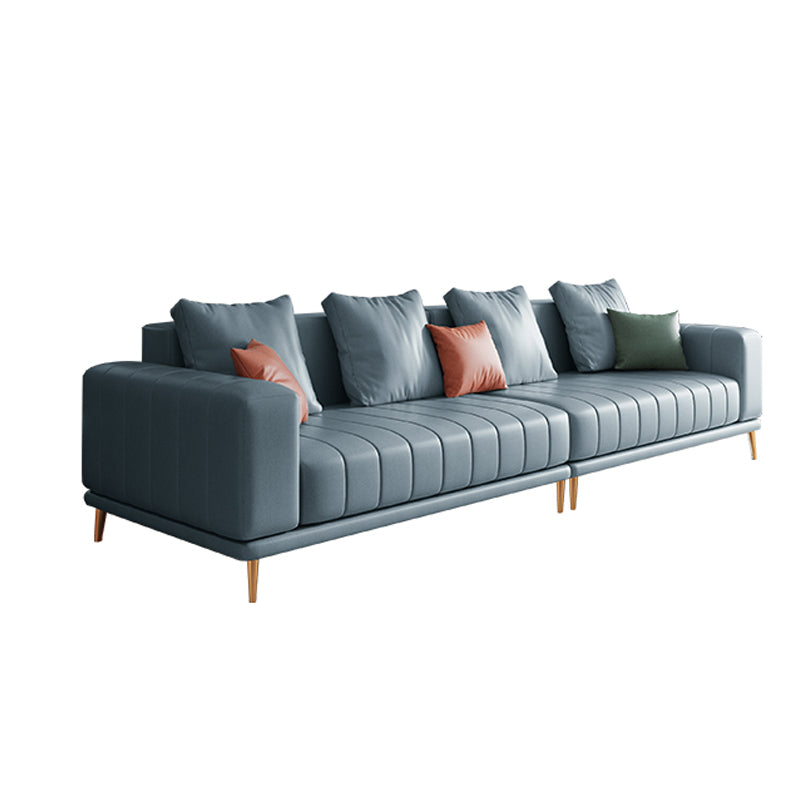 Blue Faux Leather Square Arm Contemporary Sofa with Stain Resistant and Slipcovered