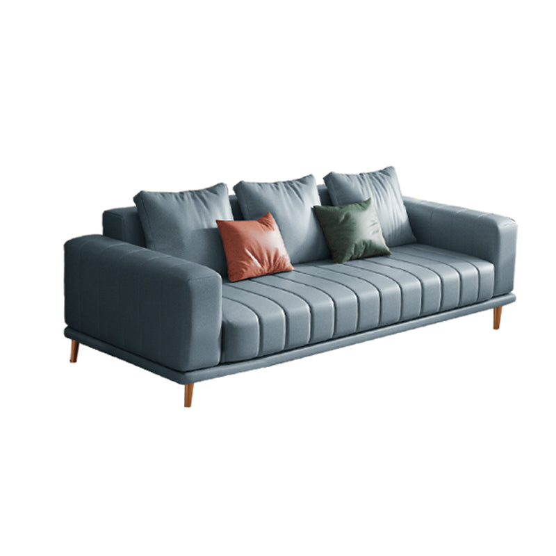 Blue Faux Leather Square Arm Contemporary Sofa with Stain Resistant and Slipcovered