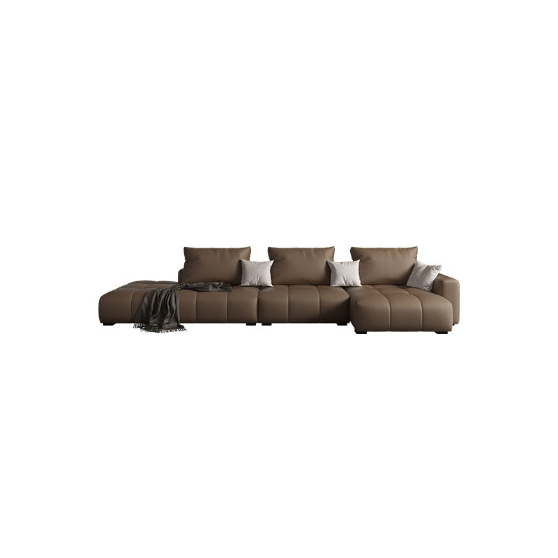 Dark Brown Cushion Back Contemporary Storage Faux Leather Sofa