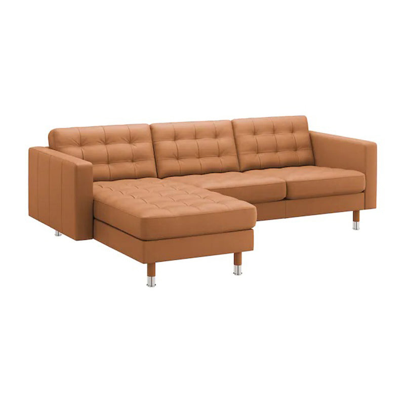 Square Arm Tufted Faux Leather Furniture Sectionals in Brown