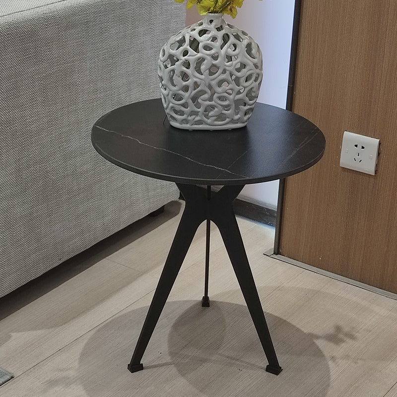 20" Tall Modern Marble Table Top End Table With Three Metal Legs