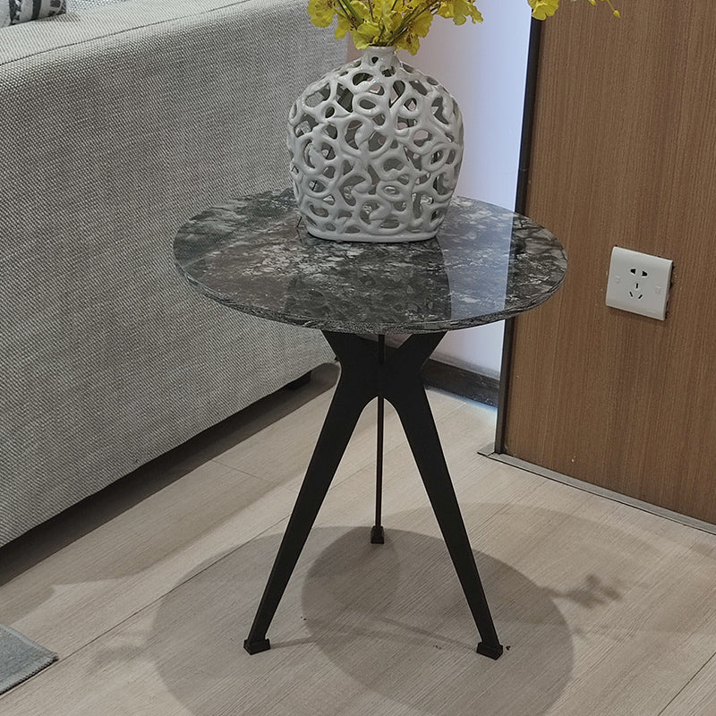 20" Tall Modern Marble Table Top End Table With Three Metal Legs