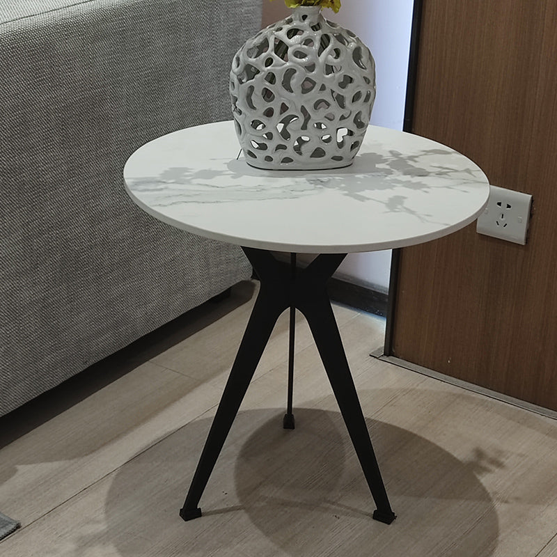 20" Tall Modern Marble Table Top End Table With Three Metal Legs