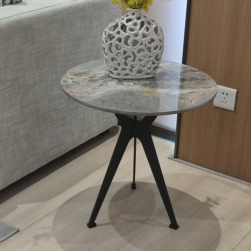 20" Tall Modern Marble Table Top End Table With Three Metal Legs