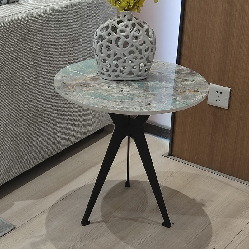 20" Tall Modern Marble Table Top End Table With Three Metal Legs