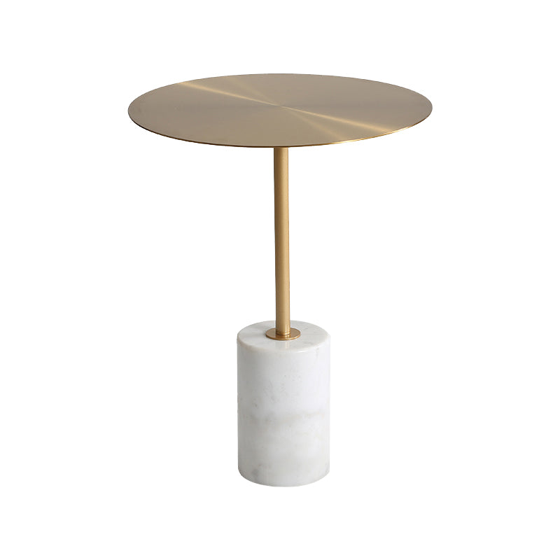 Iron and Concrete End Table 15.7" Long Mid-Century Round Side Table in White