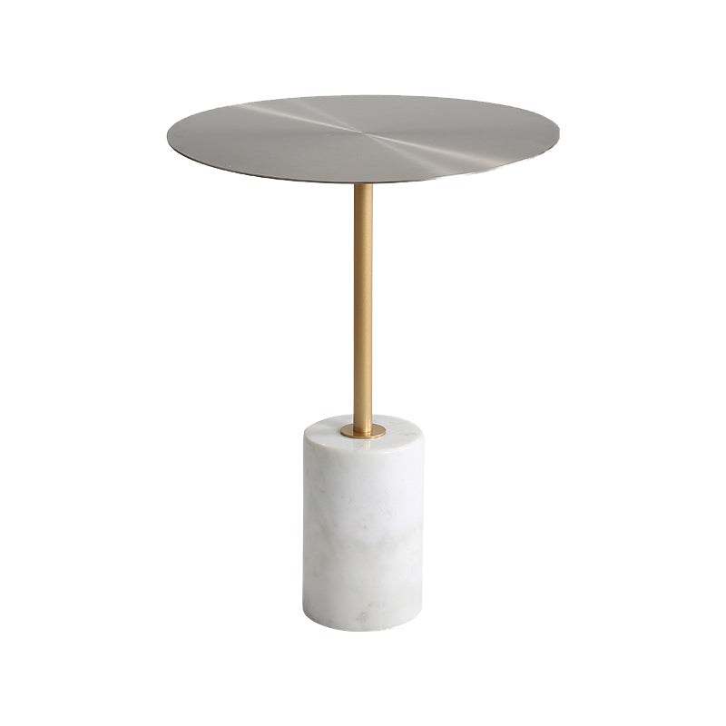 Iron and Concrete End Table 15.7" Long Mid-Century Round Side Table in White