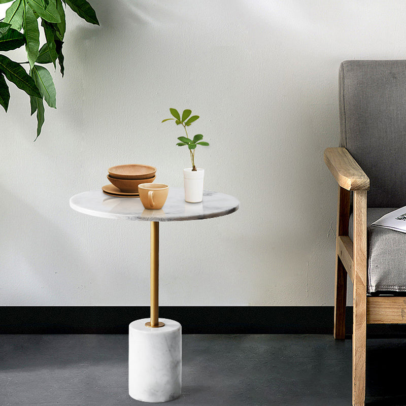 Iron and Concrete End Table 15.7" Long Mid-Century Round Side Table in White