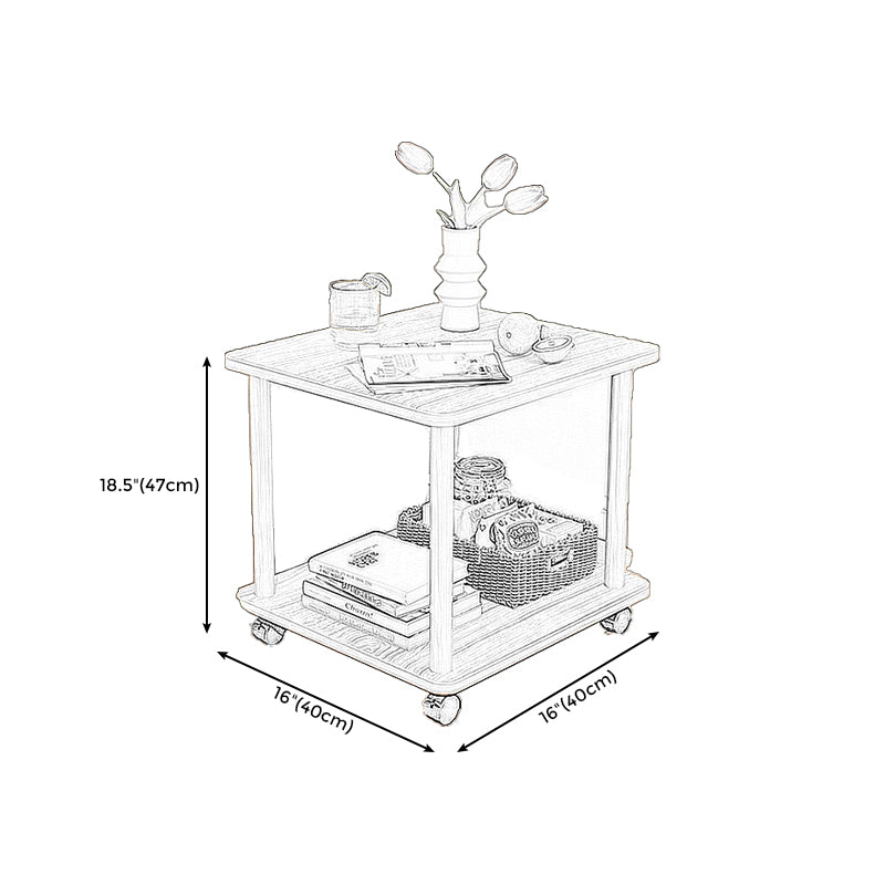 Rectangular 4 Legs Side Table Natural/White One-Shelf End Table with Wheels