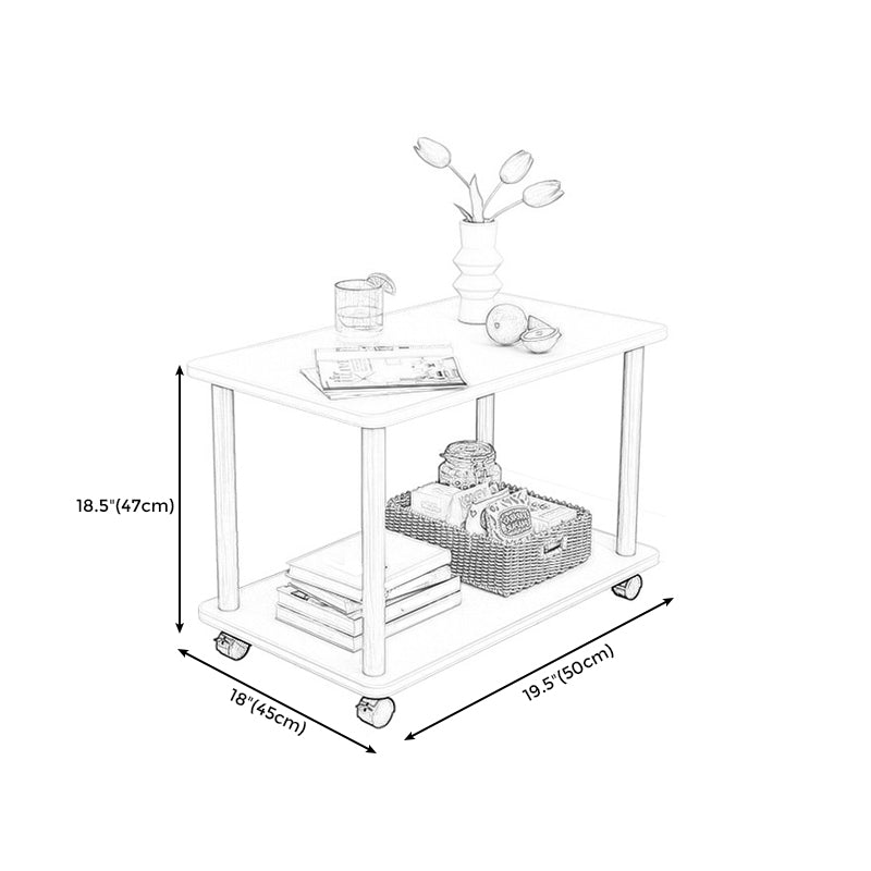 Rectangular 4 Legs Side Table Natural/White One-Shelf End Table with Wheels