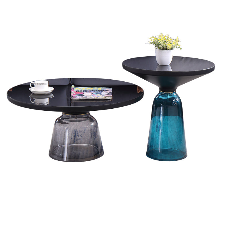 Nordic style Glass  Side End Table Stone Top Drum End Table for Living Room