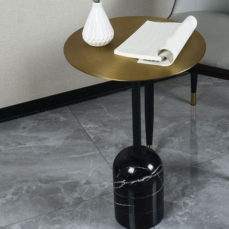 Contemporary Round Metal Side End Table Marble Pedestal Side Table