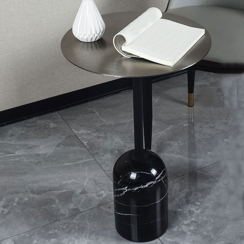 Contemporary Round Metal Side End Table Marble Pedestal Side Table