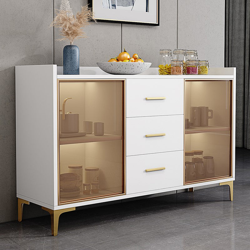 Modern Engineered Wood Sideboard Adjustable Shelving Server with Stone for Dining Room