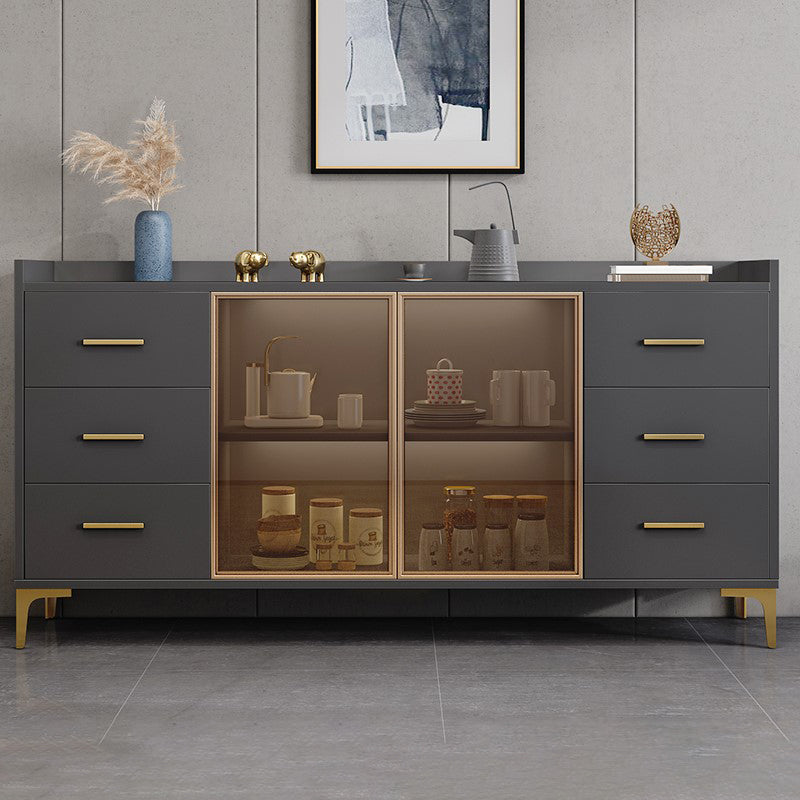 Modern Engineered Wood Sideboard Adjustable Shelving Server with Stone for Dining Room