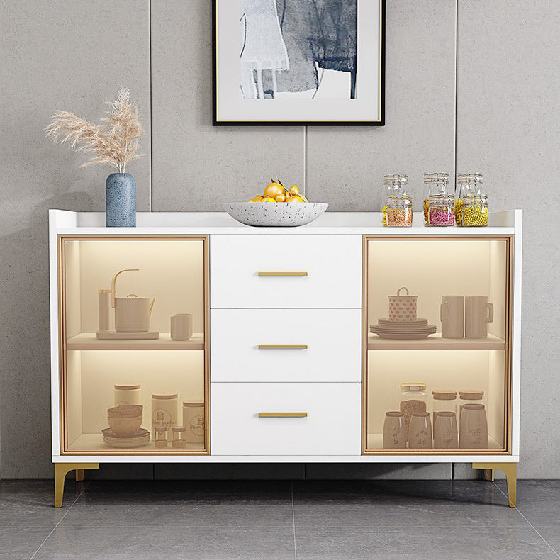 Modern Engineered Wood Sideboard Adjustable Shelving Server with Stone for Dining Room