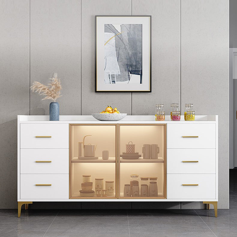 Modern Engineered Wood Sideboard Adjustable Shelving Server with Stone for Dining Room