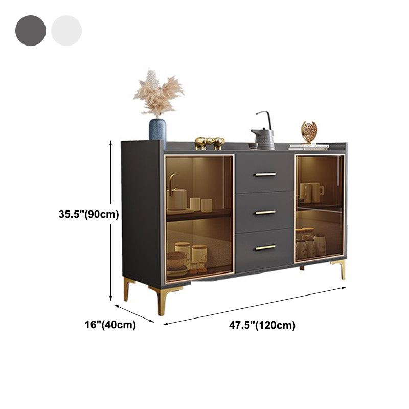 Modern Engineered Wood Sideboard Adjustable Shelving Server with Stone for Dining Room