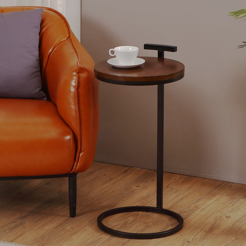 27.5" Tall Iron C Side Table Round Wood Side End Table for Living Room