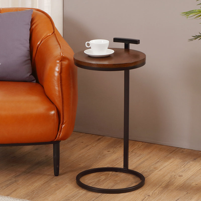 27.5" Tall Iron C Side Table Round Wood Side End Table for Living Room