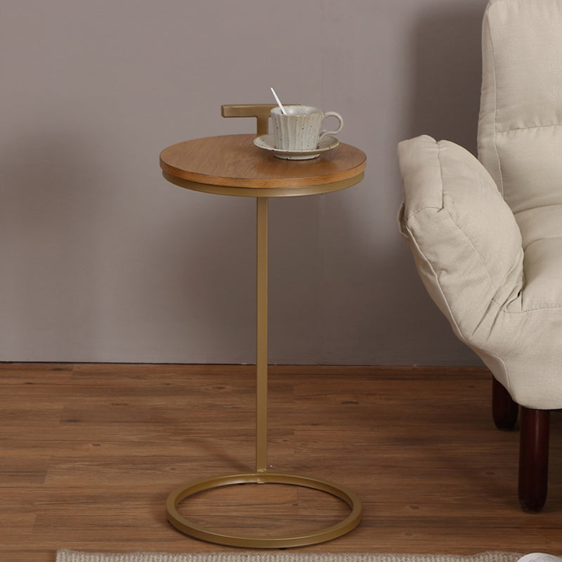 27.5" Tall Iron C Side Table Round Wood Side End Table for Living Room