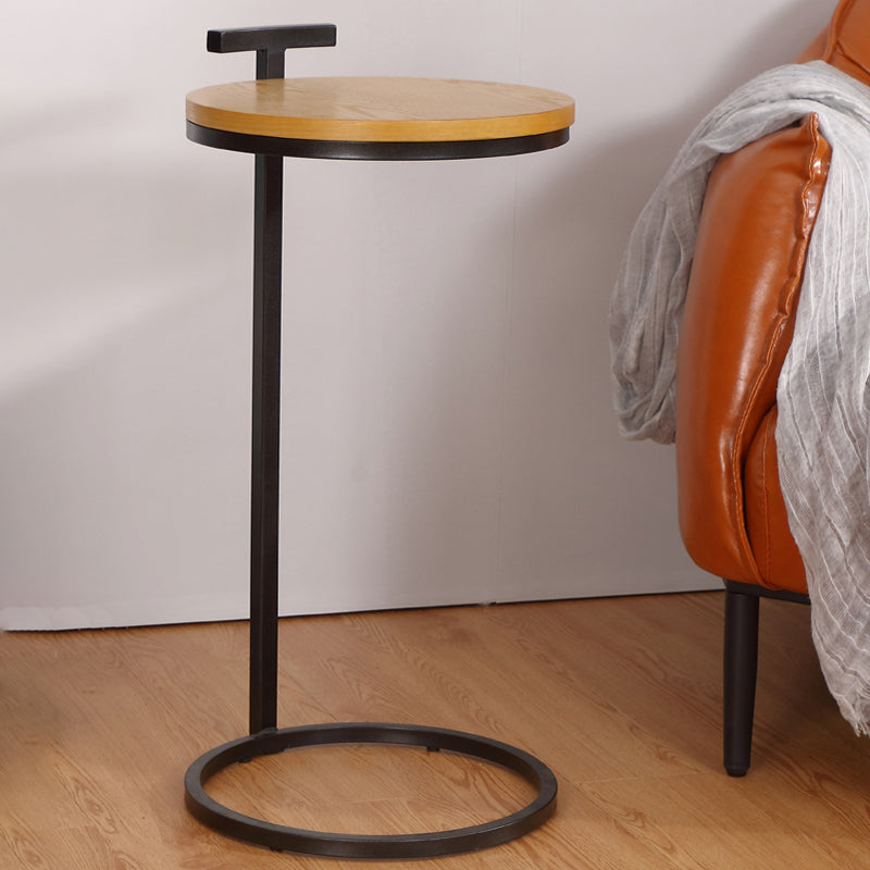 27.5" Tall Iron C Side Table Round Wood Side End Table for Living Room