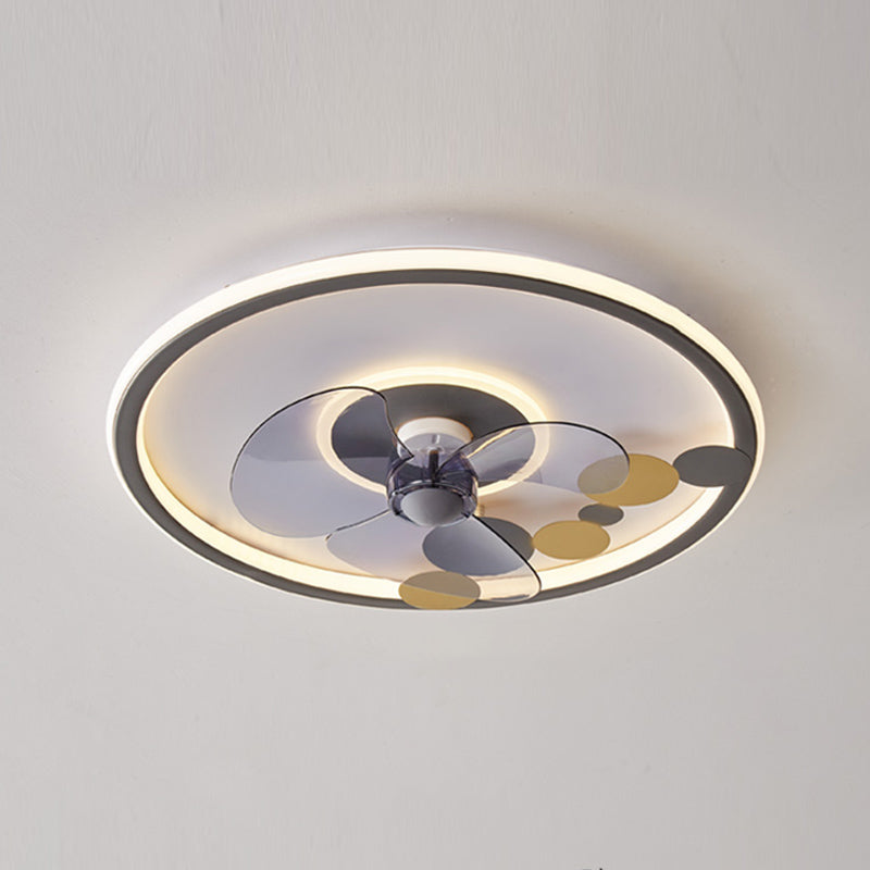 Metal Round Flush Mount Light Modern Colorful LED Fan Light for Bedroom