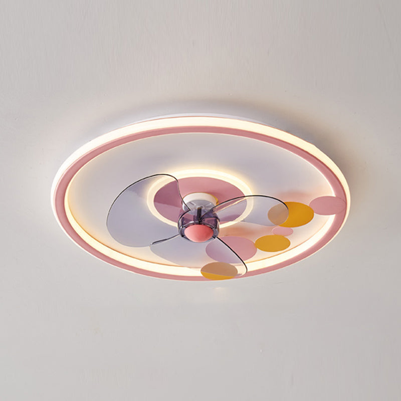 Metal Round Flush Mount Light Modern Colorful LED Fan Light for Bedroom