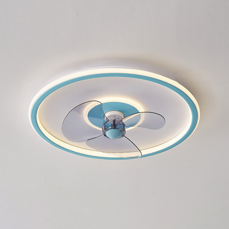 Metal Round Flush Mount Light Modern Colorful LED Fan Light for Bedroom