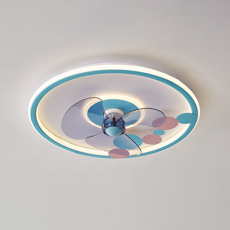 Metal Round Flush Mount Light Modern Colorful LED Fan Light for Bedroom