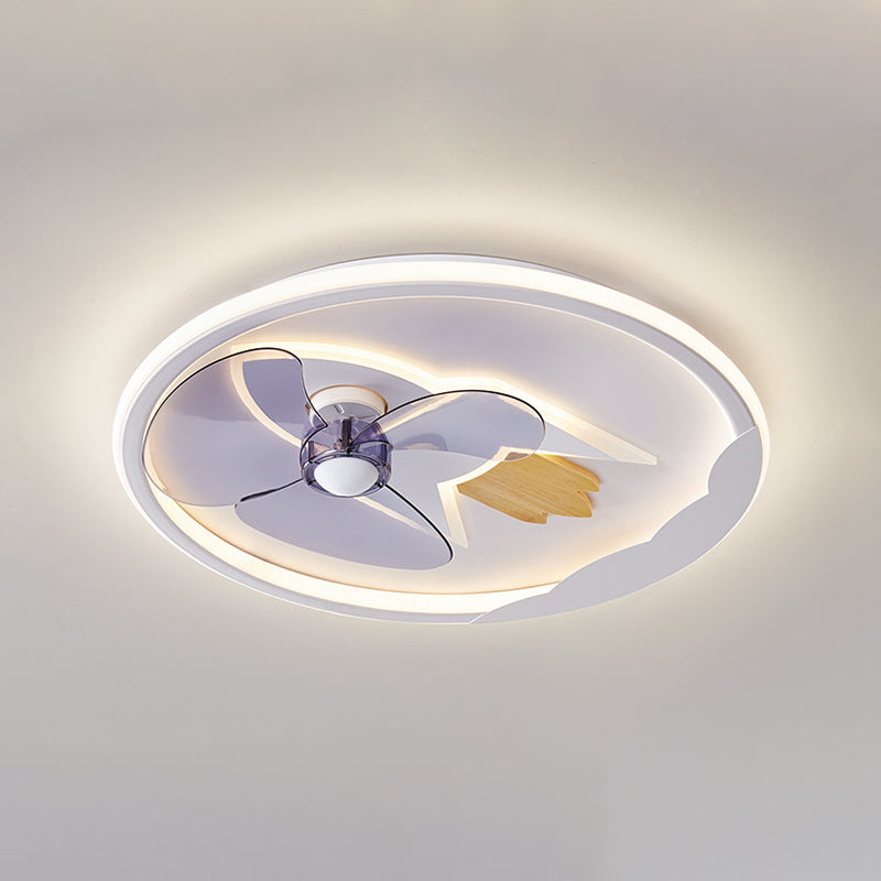 Metal Round Flush Mount Light Modern Colorful LED Fan Light for Bedroom