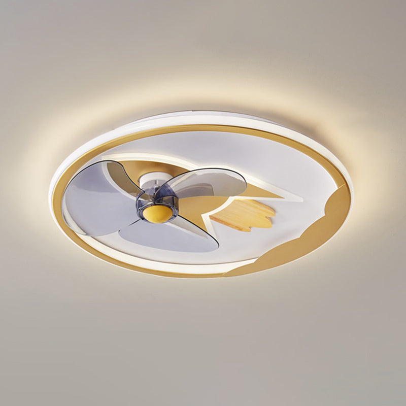 Metal Round Flush Mount Light Modern Colorful LED Fan Light for Bedroom